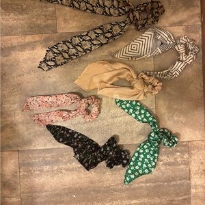 Patterned Hair ribbon Scrunchies Set - Multicolor/ Multi pattern